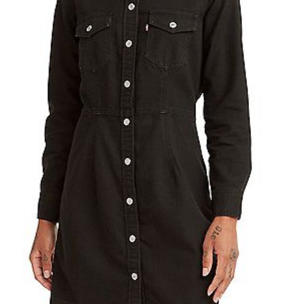 Sz M Levi’s Ellie Denim black dress. Snap front long sleeve. Cute! NWOT - Picture 2 of 11